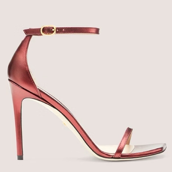 Stuart Weitzman Shoes - Stuart Weitzman Metallic Red Leather Nudistcurve 100mm Heeled Strap Sandal Sz 9